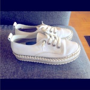 White platform sneakers, soft faux leather hardly warn